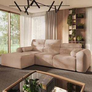 Ecksofa mit Schlaffunktion Cantare Lachs links funktionelles und bequemes Ecksofa mit modernem Design Plüschstoff