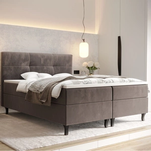 Boxspringbett Melba 160x200 hellbraunes Bett im modernen skandinavischen Stil mit markantem Kopfteil