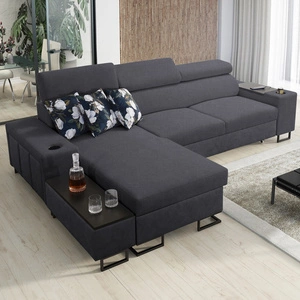 Ecksofa mit Schlaffunktion Flavio graphit links bequemes elegantes Ecksofa mit einer offenen Bar an der Seite des Möbels