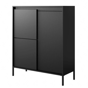 Sesti 104 cm hohe Kommode schwarz Designerkommode mit originellem Design auf stabilem Metallsockel