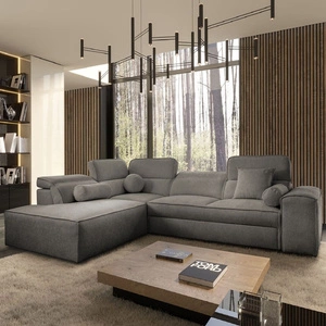 Ecksofa mit Schlaffunktion Viano VII grau links Modisches und stilvolles Ecksofa mit verstellbaren Kopfstützen Zierkissen