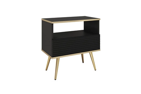 Nachttisch mit Schublade Luxury schwarz elegantes Design Schrank mit Gold trim Schrank mit kannelierten Front Gold hohe Beine gekrönt