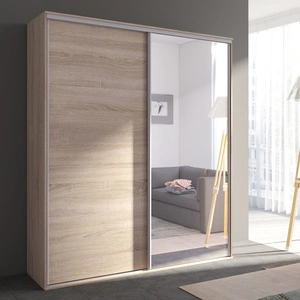 Verspiegelter Schiebeschrank Grande 204 cm Eiche hell sonoma moderner verspiegelter Kleiderschrank mit Aluminium-Türschienen