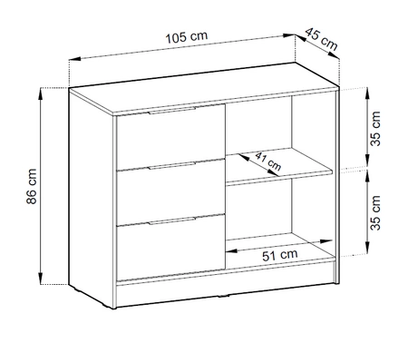 Kommode mit Schubladen Aspen 105 cm Beige / Schwarze Lamellen modernes Design Schranktüren der Kommode mit dekorativen Lamellen
