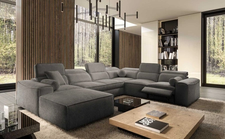 Ecksofa mit Schlaffunktion Viano VIII Lux grau links Design-Ecksofa mit ausziehbarem Fußteil Bettzeug-Container