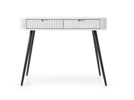 Zoya weiß Konsole mit Schubladen stilvolle und funktionale Schminktisch geschwungene massive Form geriffelte Schubladenfronten Metallbeine