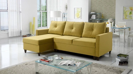Ecksofa mit Schlaffunktion Terni oliv links Praktisches und funktionelles Ecksofa mit geräumigen Behältern für Bettzeug