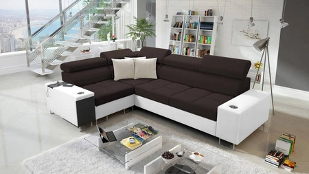 Ecksofa mit Schlaffunktion Dafni II braun-weißes Flecht-Ecksofa links mit Bettzeugstauraum und Vollauszug