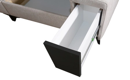 Ecksofa mit Schlaffunktion Bolmso XI Senf linke Seite stilvolles Design Ecksofa mit Schublade und Bettzeugkästen