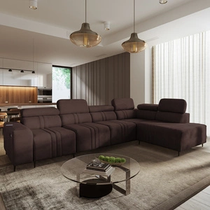 Ecksofa mit Schlaffunktion Castel XI braun rechtsseitig bequemes Ecksofa mit Bettzeugablage strapazierfähiger Stoff