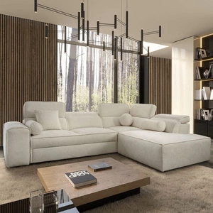 Ecksofa mit Schlaffunktion Viano VII creme rechte Ecke trendy und stilvoll mit verstellbaren Kopfstützen Zierkissen