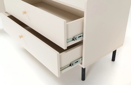 Kommode Ferdi 104 cm beige sand minimalistisches Design hohe Kommode ideal für Esszimmer teilweise verglaste Front