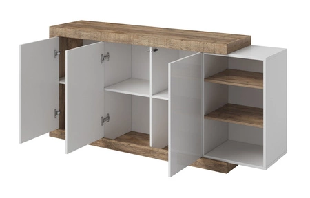 Kommode Sintra 180 cm Eiche samdal / weiß glänzend originelles Design ideal für skandinavischen Stil Interieurs Push-to-Open-System