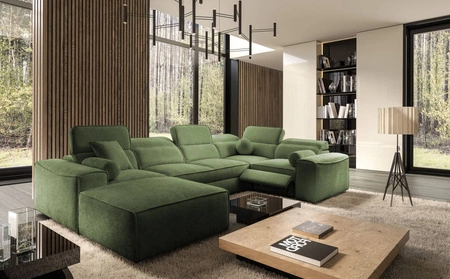 Ecksofa mit Schlaffunktion Viano IV Lux grün links Design-Ecksofa mit ausziehbarem Fußteil großes Bettzeugfach