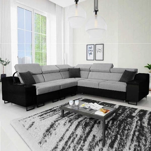Ecksofa mit Schlaffunktion Alcamo III grau/schwarz links Funktions-Ecksofa mit einer Schublade in der Seite zwei Behälter für Bettzeug