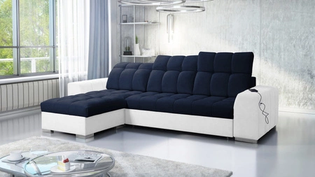 Ecksofa mit Schlaffunktion Luigi marineblau / weiß links Ecksofa mit zwei Bettkästen Stoff mit einer interessanten Struktur