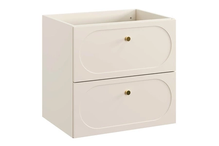 Waschtischunterschrank Donna Sand 60 cm beige stilvoller Schrank mit eleganten abgerundeten Fräsungen an den Schubladenfronten goldene Metallgriffe