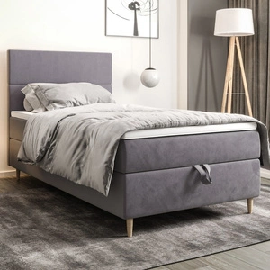 Boxspringbett Bing 90x200 hellgrau im modernen skandinavischen Stil mit gepolstertem Kopfteil Bett mit Staukasten