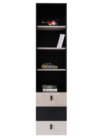 Bücherregal mit Schubladen Niko 45 cm schwarz / Eiche / beige ideal für das Jugendzimmer sehr nützlich und hat einen modernen Look