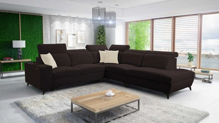 Ecksofa mit Schlaffunktion Kelly Sleek IX braun rechtsseitig stilvolles Ecksofa mit bequemen Armlehnen und verstellbaren Kopfstützen