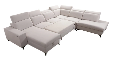 Ecksofa mit Schlaffunktion Kelly Sleek X grau Esche links extrem elegantes Ecksofa für Wohnzimmer mit verstellbaren Kopfstützen
