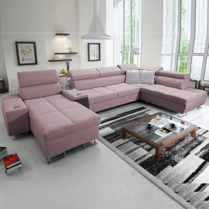 Ecksofa mit Schlaffunktion Dafni V lavendelrosa links geflochten bequemes und praktisches Ecksofa mit verstellbaren Kopfstützen