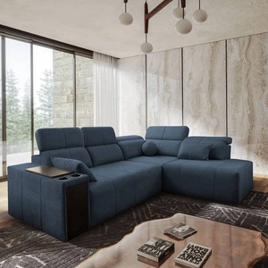 Ecksofa mit Schlaffunktion Tesalia VII blau rechte Ecke modernes Design komfortable Schiebelehne Schublade in der Seite des Möbels