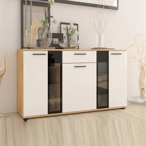 Kommode Senja 140 cm Eiche artisan / weiß modernes Möbeldesign Kommodenkante mit speziellem ABS-Furnier veredelt