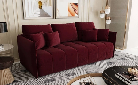 Schlafsofa Oroso burgunderrot modernes Design weicher Samtstoff mit hydrophober Beschichtung Bettzeug Container