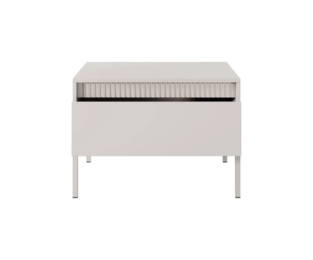 Sesti Couchtisch beige elegantes Design Couchtisch mit geräumigen Schublade auf einem Metallsockel dekorative Riffelung gesetzt