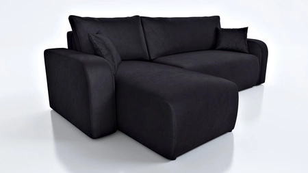 Ecksofa mit Schlaffunktion Fiesta schwarz universal in Einstellung Ecksofa für Wohnzimmer langlebig Plüsch Stoff Bettzeug Container