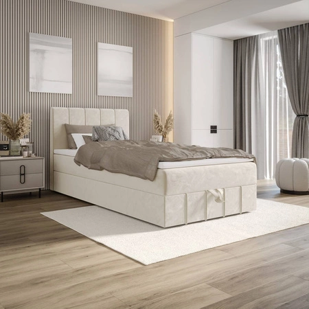 Boxspringbett Casey 120x200 beige im modernen skandinavischen Stil mit gepolstertem Kopfteil Bett mit Staukasten