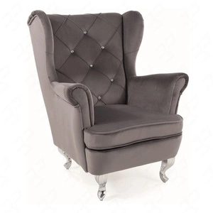 Lili Ohrensessel grau ideal für Kinderzimmer gesteppte Rückenlehne mit Kristallen beendet