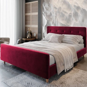 Polsterbett Isara 180x200 kastanienbraun mit Container im modernen skandinavischen Stil mit markantem Kopf- und Fußteil
