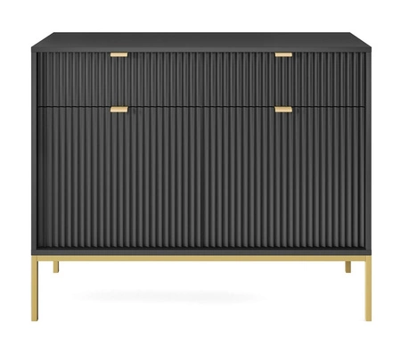 Kommode mit Schubladen Lovro 104 cm schwarz modernes Design wird Liebhaber von ausdrucksstarken Interieur Kommode mit Gold-Accessoires bereichert begeistern