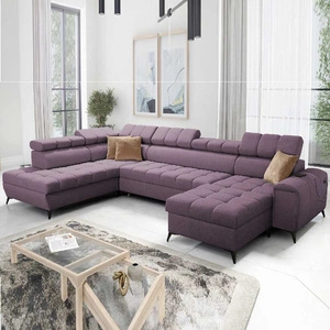 Ecksofa mit Schlaffunktion Bolmso VI violett rechts bequemes Ecksofa mit verstellbaren Kopfstützen dekorative Steppung auf der Sitzfläche