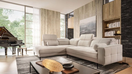 Ecksofa Samos beige links modernes Design einfach und stilvoll Körper zu jedem Interieur Design verstellbare Kopfstützen passen