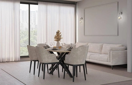 Lyon Tisch 90x185 cm Eiche lindberg / schwarz stilvoller Esstisch auf Designer-Spinnenbeinen höhenverstellbar