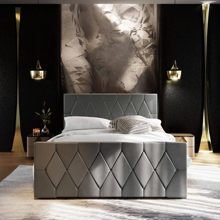 Polsterbett Sparks 160x200 hellgrau mit Stauraum im modernen Stil mit markantem Kopf- und Fußteil