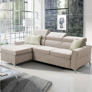 Ecksofa mit Schlaffunktion Rava hellbeige linksseitig Samt komfortables und funktionelles Ecksofa mit verstellbaren Kopfstützen