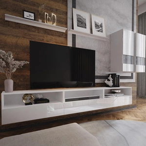 Kiria weiß / weiß glänzend universelle und stilvolle Schrankwand für das Wohnzimmer Push-to-Open-System für Türen und Schubladen