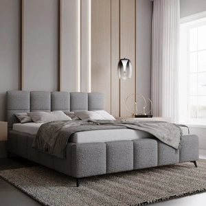 Polsterbett Olne 140x200 grau stilvolles Bett mit Bettzeugablage komfortables Kopfteil besticht durch sein elegantes Design