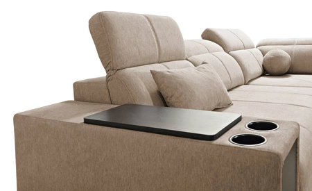 Ecksofa mit Schlaffunktion Tesalia IX grün rechte Seite modernes Design komfortable Schiebelehne Schublade in der Seite des Möbels