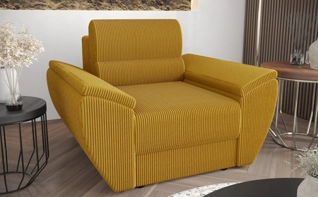 Sessel Fogu Honig-Gelb modernes Design bequemer Sessel für Wohnzimmer Kordstoff mit ausdrucksvollen Streifen breite Armlehnen