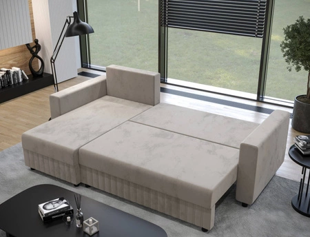 Ecksofa mit Schlaffunktion Pasco schwarz links klassisches Ecksofa, das sich in jede Einrichtung einfügt Ziernähte