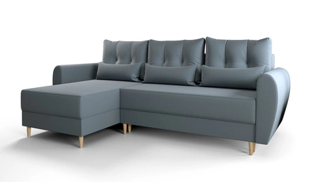 Ecksofa mit Schlaffunktion Rovigo grau blau links elegantes Ecksofa in skandinavischer Form großes Bettzeugfach