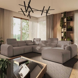 Ecksofa mit Schlaffunktion Cantare VIII dunkelbeige rechts geschmackvolles Ecksofa mit verstellbaren Kopfstützen Container für Bettzeug