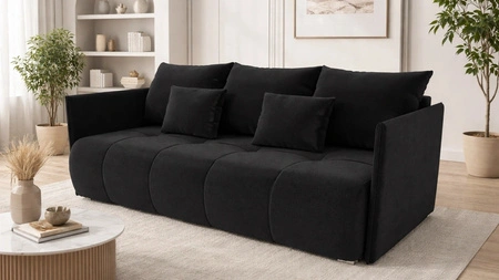 Sofa mit Schlaffunktion Selva schwarz funktionelles Wohnzimmersofa mit Stauraum für Bettzeug aus strapazierfähigem Webstoff