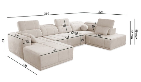 Ecksofa mit Schlaffunktion Cetara VI beige linke Seite komfortables und stilvolles Ecksofa mit verschiebbaren Rückenlehnen
