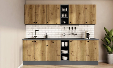 Küchenmöbel Set Antri 260 cm Lamellenfronten Schränke sehen in modernen und klassischen Interieurs toll aus